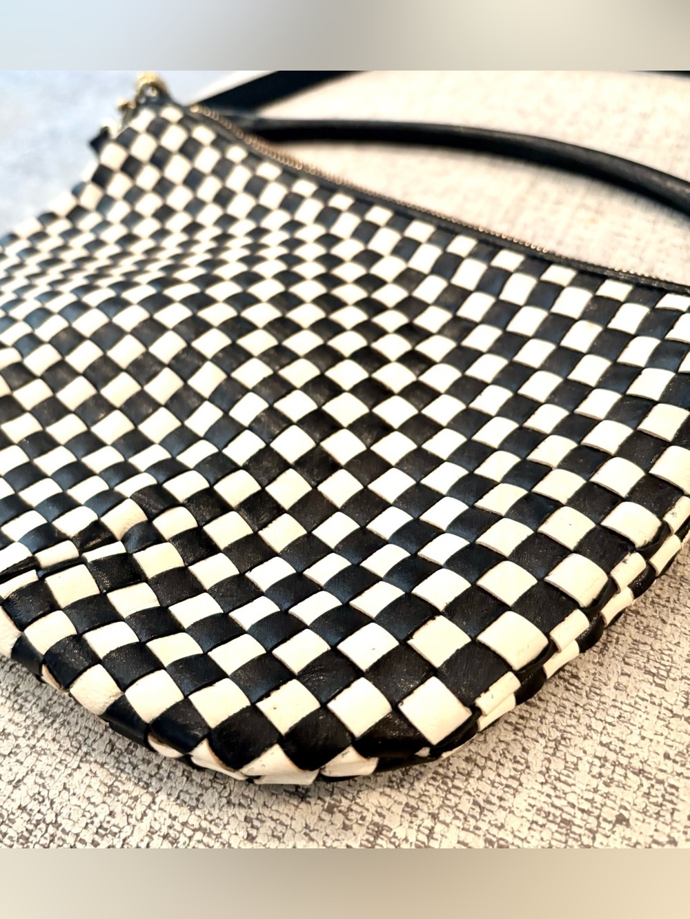 Clare V Petite Moyen Messenger Checker Shoulder / Crossbody Bag Black/Cream - Picture 6 of 12